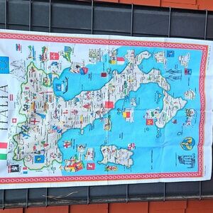 Vintage New 100% Cotton Colorful Italy Map Tea Kitchen Towel